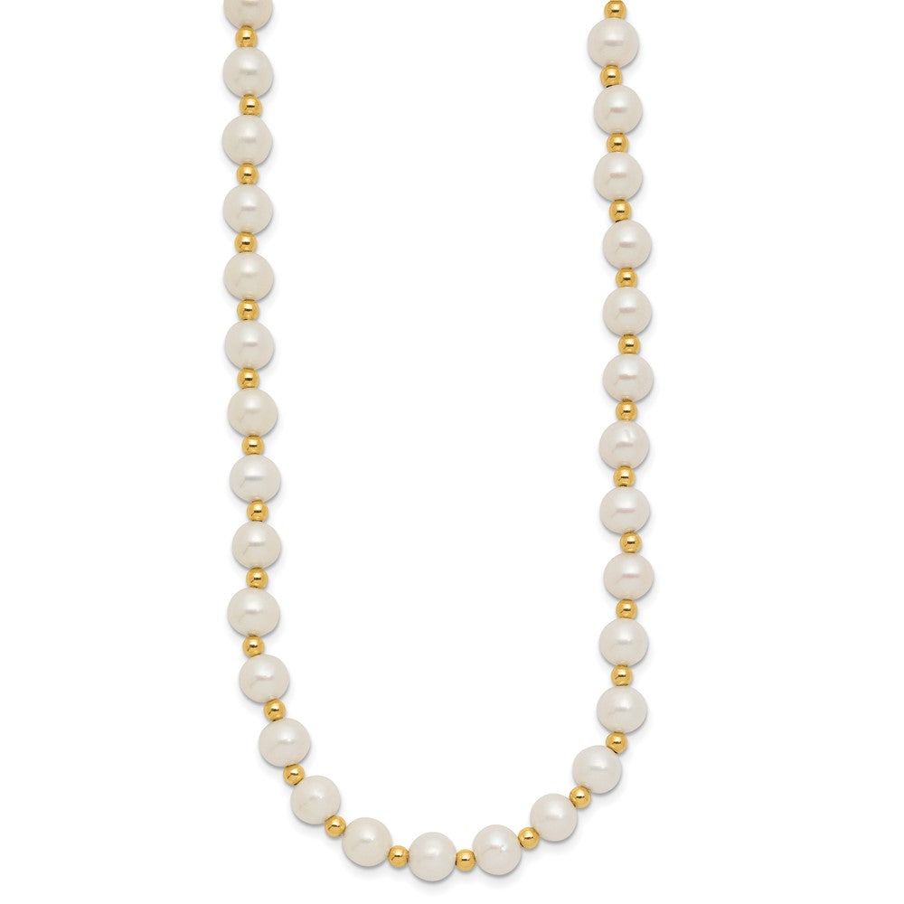 14K Yellow Gold 6 7mm White Near Round Freshwater Cultured Pearl Beaded 18 Inch Necklace