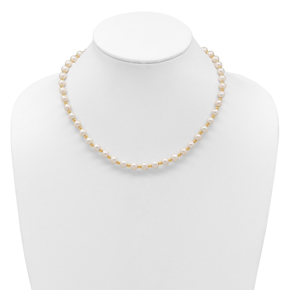 14K Yellow Gold 6 7mm White Near Round Freshwater Cultured Pearl Beaded 18 Inch Necklace