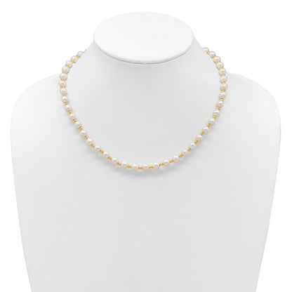14K Yellow Gold 6 7mm White Near Round Freshwater Cultured Pearl Beaded 18 Inch Necklace
