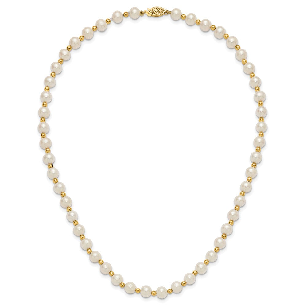 14K Yellow Gold 6 7mm White Near Round Freshwater Cultured Pearl Beaded 18 Inch Necklace