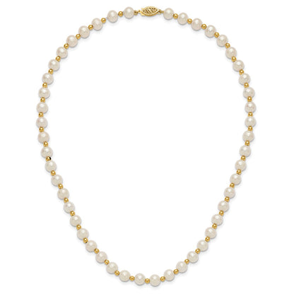 14K Yellow Gold 6 7mm White Near Round Freshwater Cultured Pearl Beaded 18 Inch Necklace