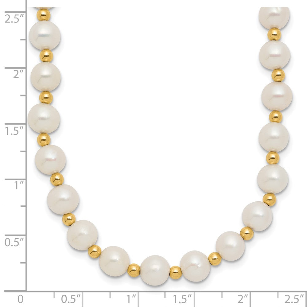 14K Yellow Gold 6 7mm White Near Round Freshwater Cultured Pearl Beaded 18 Inch Necklace