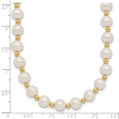 14K Yellow Gold 6 7mm White Near Round Freshwater Cultured Pearl Beaded 18 Inch Necklace