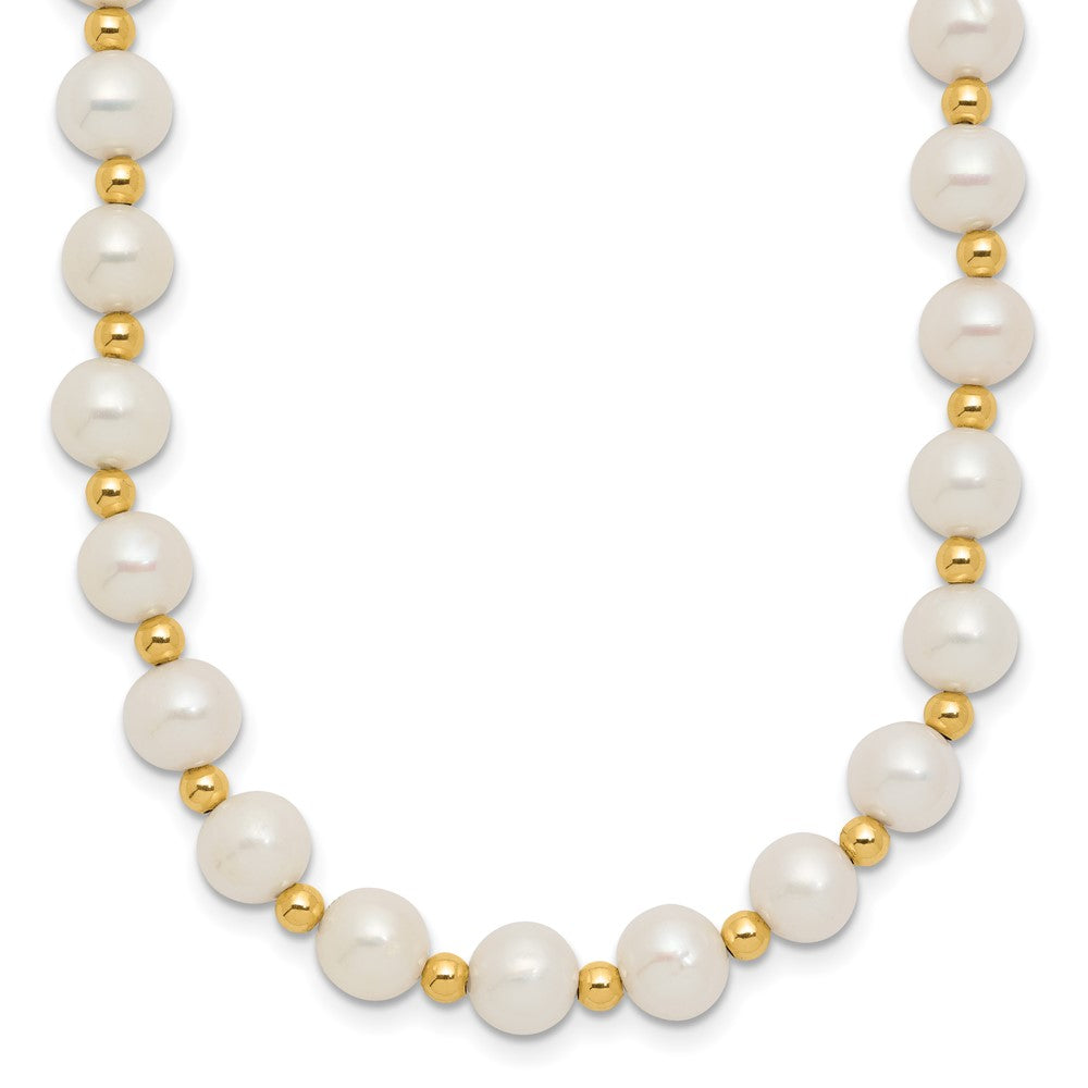 14K Yellow Gold 6 7mm White Near Round Freshwater Cultured Pearl Beaded 18 Inch Necklace
