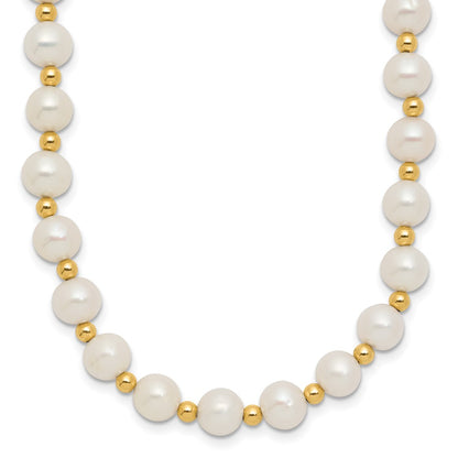 14K Yellow Gold 6 7mm White Near Round Freshwater Cultured Pearl Beaded 18 Inch Necklace