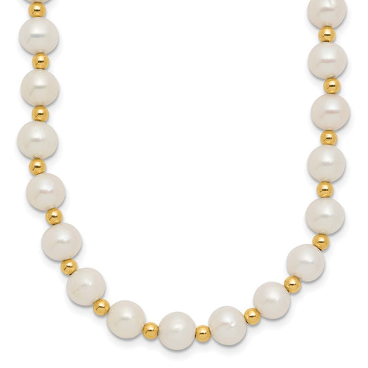 14K Yellow Gold 6 7mm White Near Round Freshwater Cultured Pearl Beaded 18 Inch Necklace
