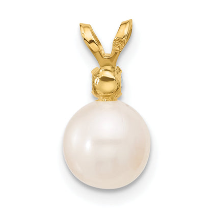 14k Yellow Gold 14k 7-7.5mm White Round Freshwater Cultured Pearl and .09BT Swiss Blue Topaz Pendant