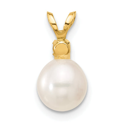 14k Yellow Gold 14k 7-7.5mm White Round Freshwater Cultured Pearl and .09GA Garnet Pendant