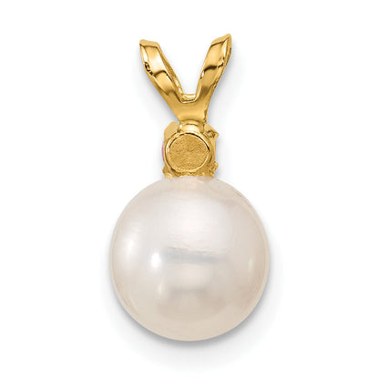 14k Yellow Gold 14k 7-7.5mm White Round Freshwater Cultured Pearl and .07PT Pink Topaz Pendant