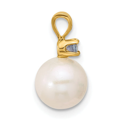 14k Yellow Gold 14k 7-7.5mm White Round Freshwater Cultured Pearl and .07TZ Tanzanite Pendant