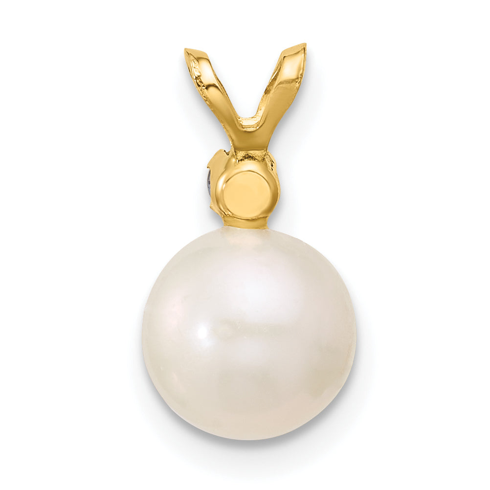 14k Yellow Gold 14k 7-7.5mm White Round Freshwater Cultured Pearl and .07TZ Tanzanite Pendant