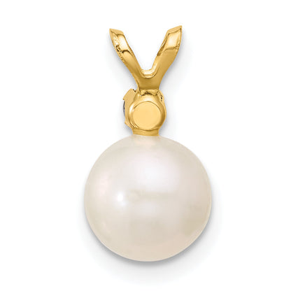 14k Yellow Gold 14k 7-7.5mm White Round Freshwater Cultured Pearl and .07TZ Tanzanite Pendant