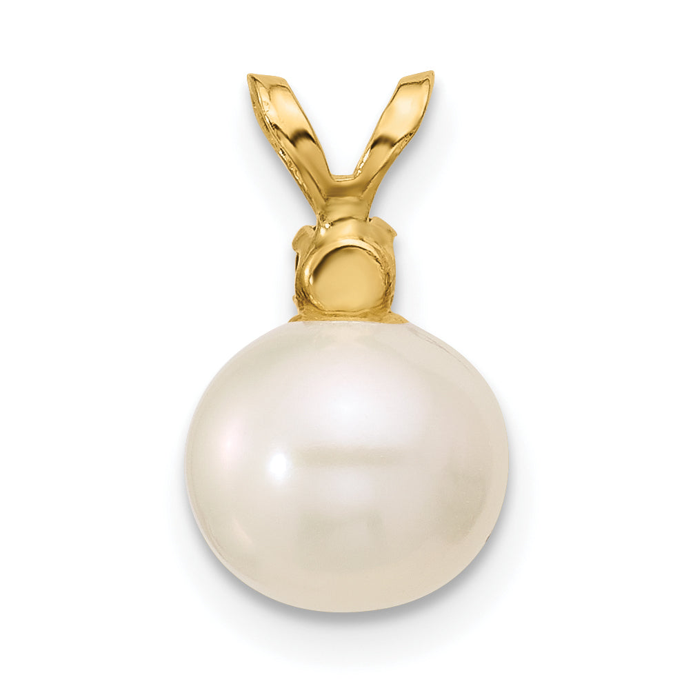 14k Yellow Gold 14k 8-8.5mm White Round Freshwater Cultured Pearl and .09GA Garnet Pendant
