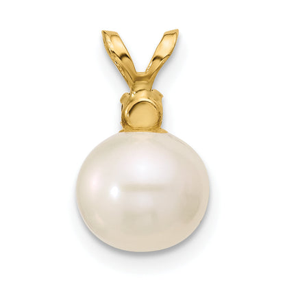 14k Yellow Gold 14k 8-8.5mm White Round Freshwater Cultured Pearl and .09GA Garnet Pendant