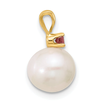 14k Yellow Gold 14k 8-8.5mm White Round Freshwater Cultured Pearl and .07PT Peridot Pendant