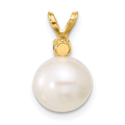14k Yellow Gold 14k 8-8.5mm White Round Freshwater Cultured Pearl and .07PT Peridot Pendant