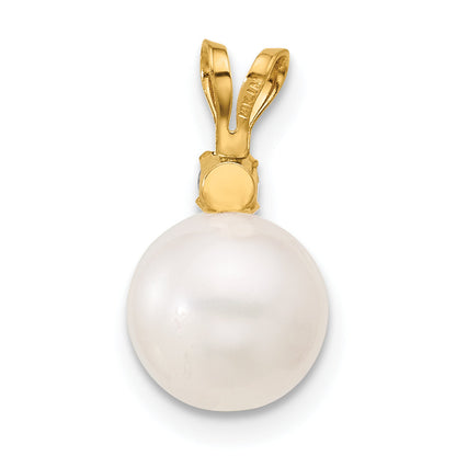14k Yellow Gold 14k 8-8.5mm White Round Freshwater Cultured Pearl and .07TZ Tanzanite Pendant