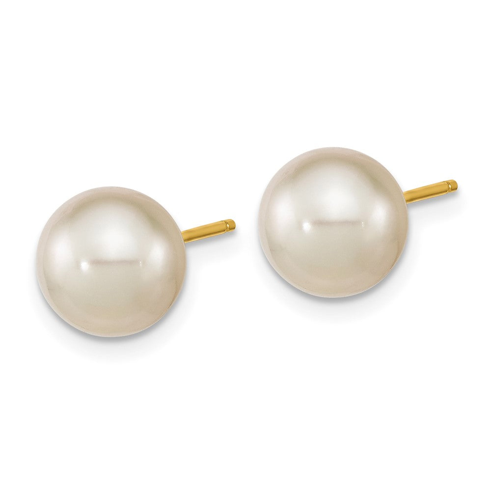 14K Yellow Gold 8 9mm White Round South Sea Saltwater Cultured Pearl Post Earrings