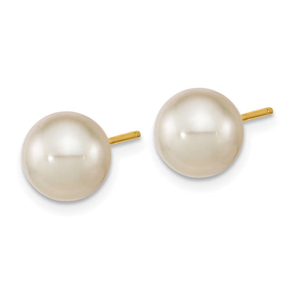 14K Yellow Gold 8 9mm White Round South Sea Saltwater Cultured Pearl Post Earrings