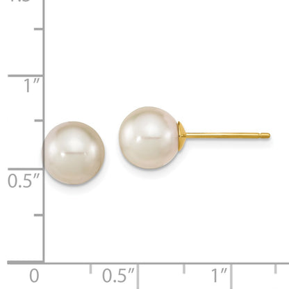 14K Yellow Gold 8 9mm White Round South Sea Saltwater Cultured Pearl Post Earrings