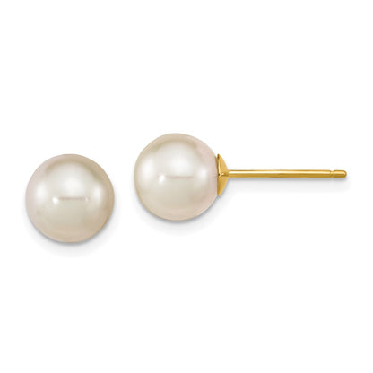 14K Yellow Gold 8 9mm White Round South Sea Saltwater Cultured Pearl Post Earrings
