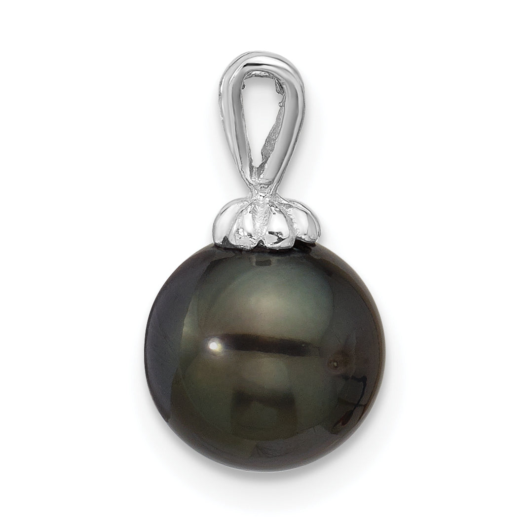 14k White Gold 14k White Gold 8-9mm Round Black Tahitian Saltwater Cultured Pearl Pendant
