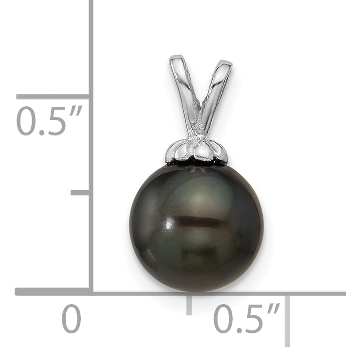 14k White Gold 14k White Gold 8-9mm Round Black Tahitian Saltwater Cultured Pearl Pendant