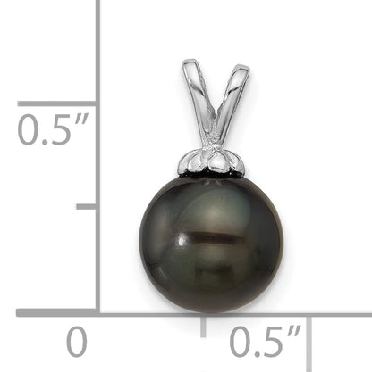 14k White Gold 14k White Gold 8-9mm Round Black Tahitian Saltwater Cultured Pearl Pendant