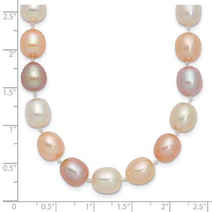 14K Yellow Gold 8 9mm Pink/Purple/White Alternating Color Rice Freshwater Cultured Pearl 18 Inch Necklace