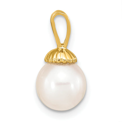 14k Yellow Gold 14K 8-9mm White Round Freshwater Pearl Pendant