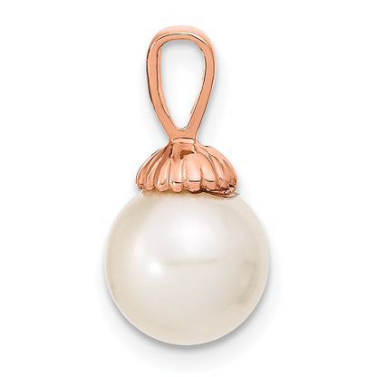 14k Rose Gold 14K Rose Gold 8-9mm White Round Freshwater Cultured Pearl Pendant