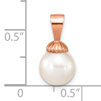 14k Rose Gold 14K Rose Gold 8-9mm White Round Freshwater Cultured Pearl Pendant