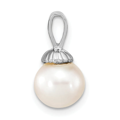 14k White Gold 14K White Gold 8-9mm White Round Freshwater Cultured Pearl Pendant