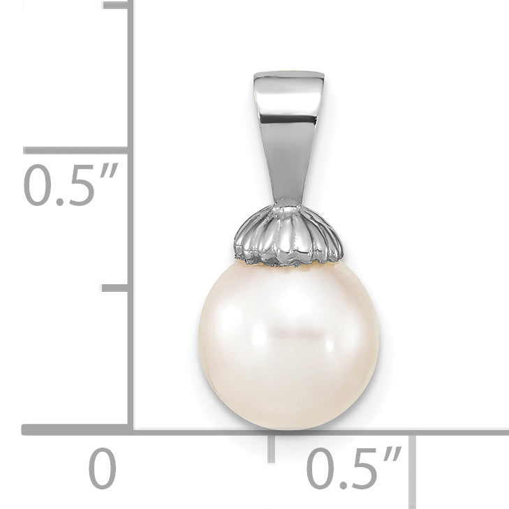 14k White Gold 14K White Gold 8-9mm White Round Freshwater Cultured Pearl Pendant