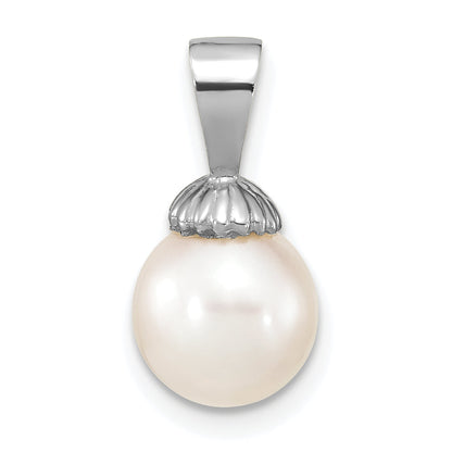 14k White Gold 14K White Gold 8-9mm White Round Freshwater Cultured Pearl Pendant