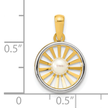 14k Two-tone 14K Two-tone Polished 4-5mm Freshwater Cultured Pearl Circle Pendant