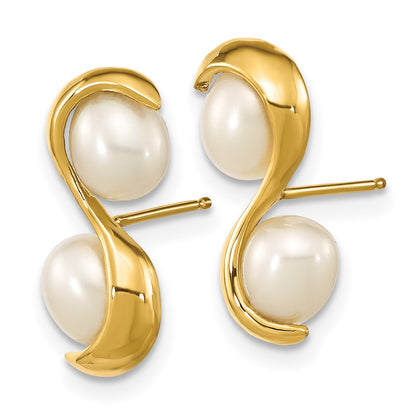 14K Yellow Gold 4 5mm White Rice Freshwater Cultured Pearl Post Earrings