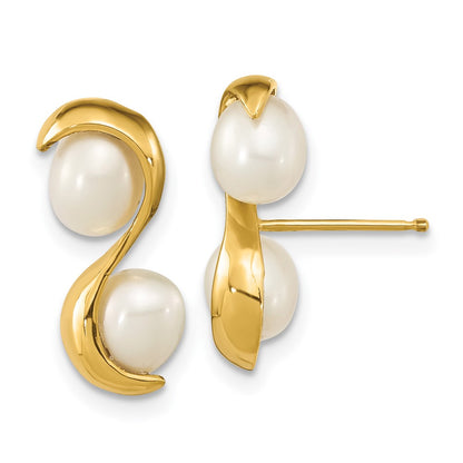14K Yellow Gold 4 5mm White Rice Freshwater Cultured Pearl Post Earrings