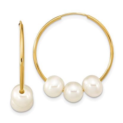 14K Yellow Gold 6 7mm White Semi Round Freshwater Cultured Pearl Infinity Hoop Earrings