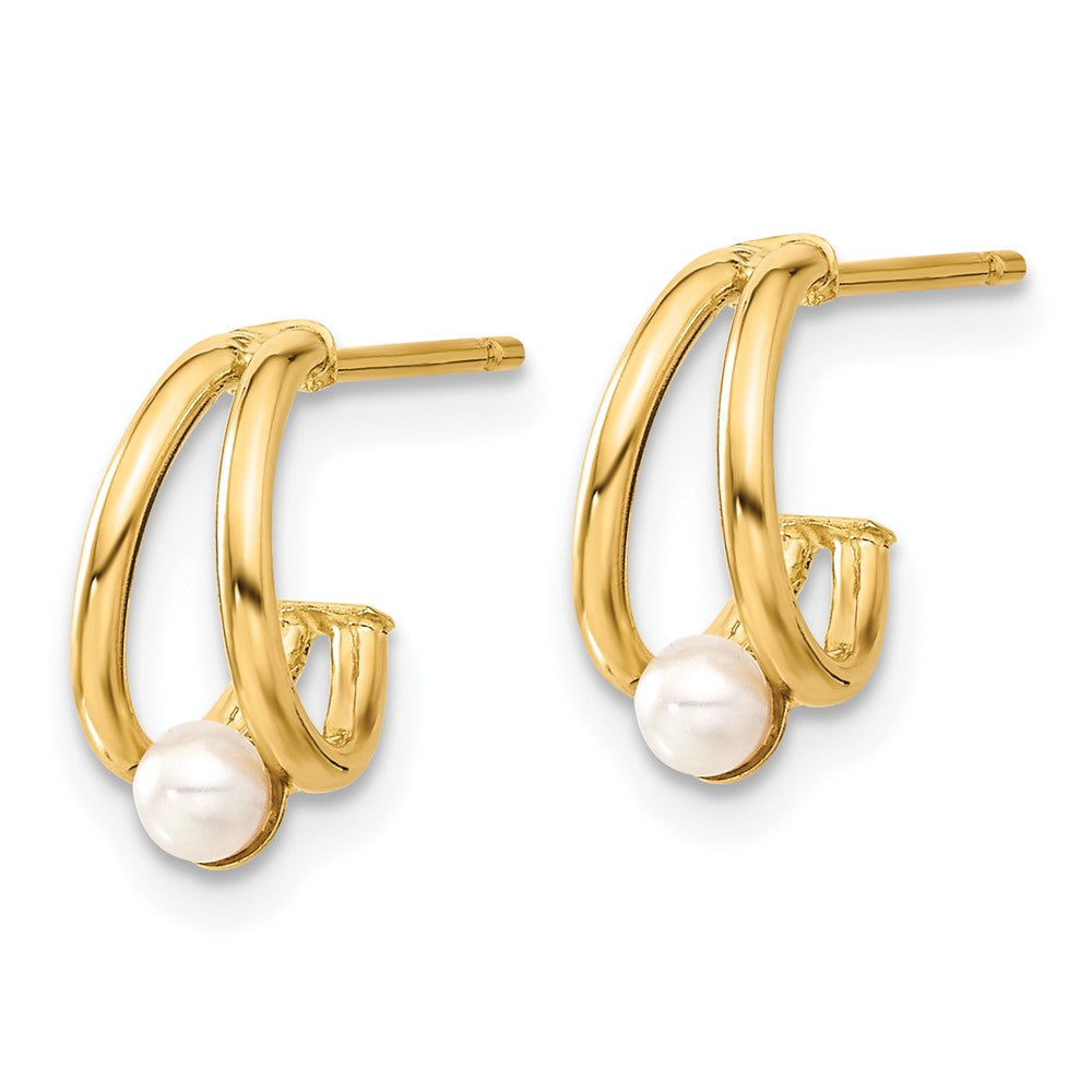 14K Yellow Gold Polished Freshwater Cultured Pearl J Hoop Earrings