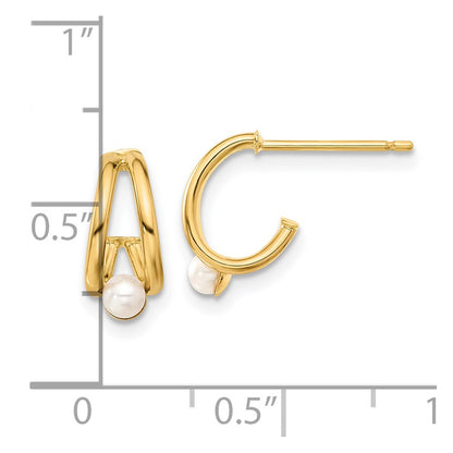 14K Yellow Gold Polished Freshwater Cultured Pearl J Hoop Earrings