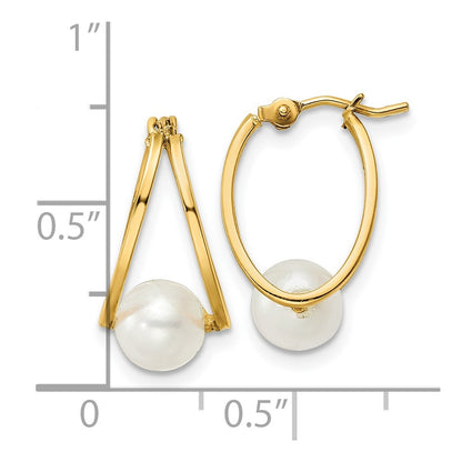 14K Yellow Gold Polished Freshwater Cultured Pearl Hoop Earrings