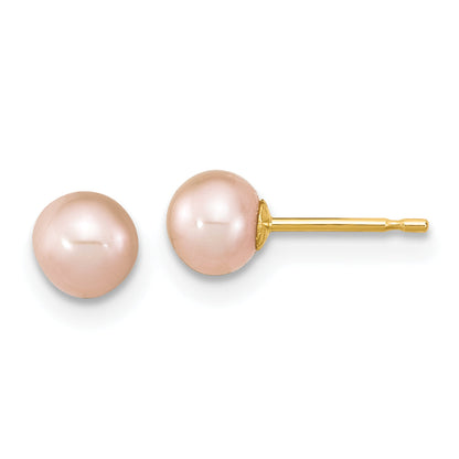 14k Yellow Gold 14k Madi K 4-5mm Pink Round Freshwater Cultured Pearl Pendant and Post Earrings Set