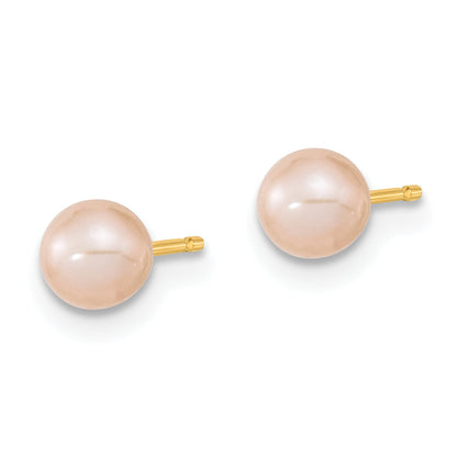 14k Yellow Gold 14k Madi K 4-5mm Pink Round Freshwater Cultured Pearl Pendant and Post Earrings Set