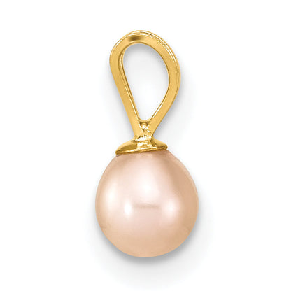 14k Yellow Gold 14k Madi K 4-5mm Pink Round Freshwater Cultured Pearl Pendant and Post Earrings Set