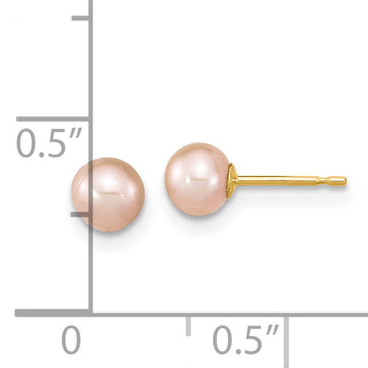 14k Yellow Gold 14k Madi K 4-5mm Pink Round Freshwater Cultured Pearl Pendant and Post Earrings Set