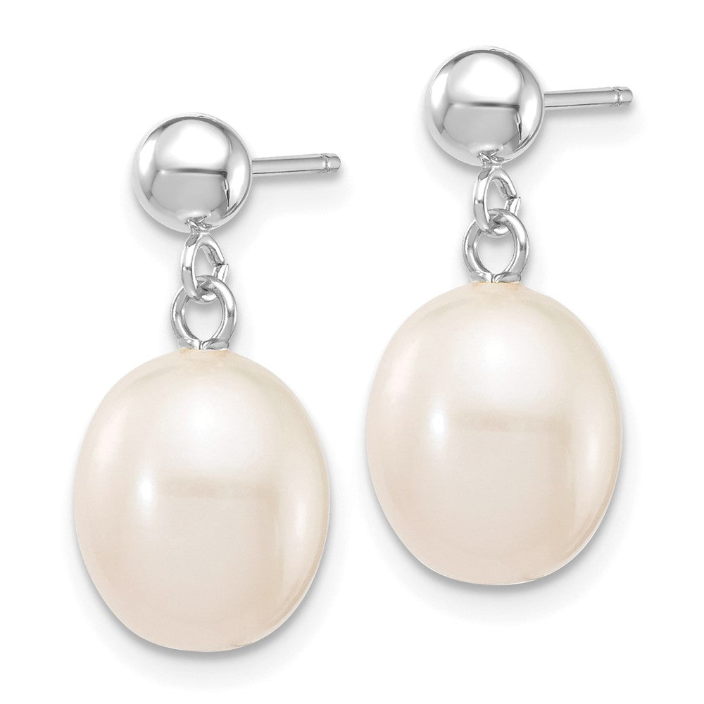 14K White Gold 8 9mm Rice Freshwater Cultured Pearl Post Dangle Earrings
