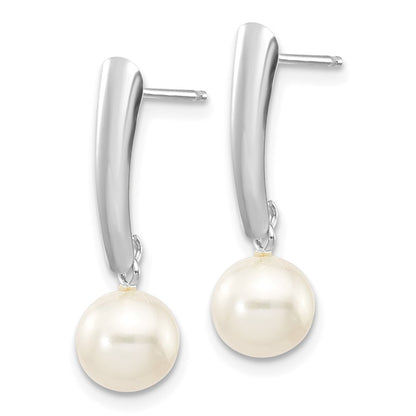 14K White Gold 6 7mm Round Freshwater Cultured Pearl Post Dangle Earrings