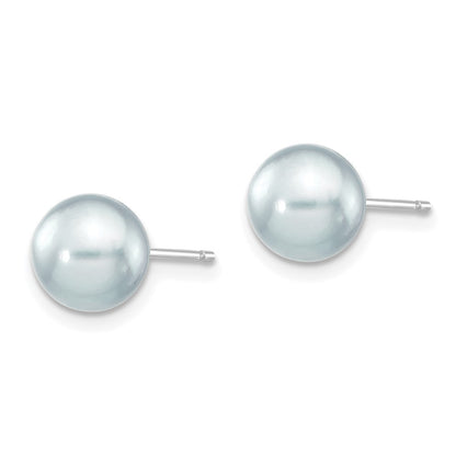 14K White Gold 7 8mm Grey Round Akoya Saltwater Cultured Pearl Post Earrings