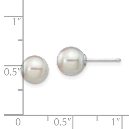 14K White Gold 7 8mm Grey Round Akoya Saltwater Cultured Pearl Post Earrings